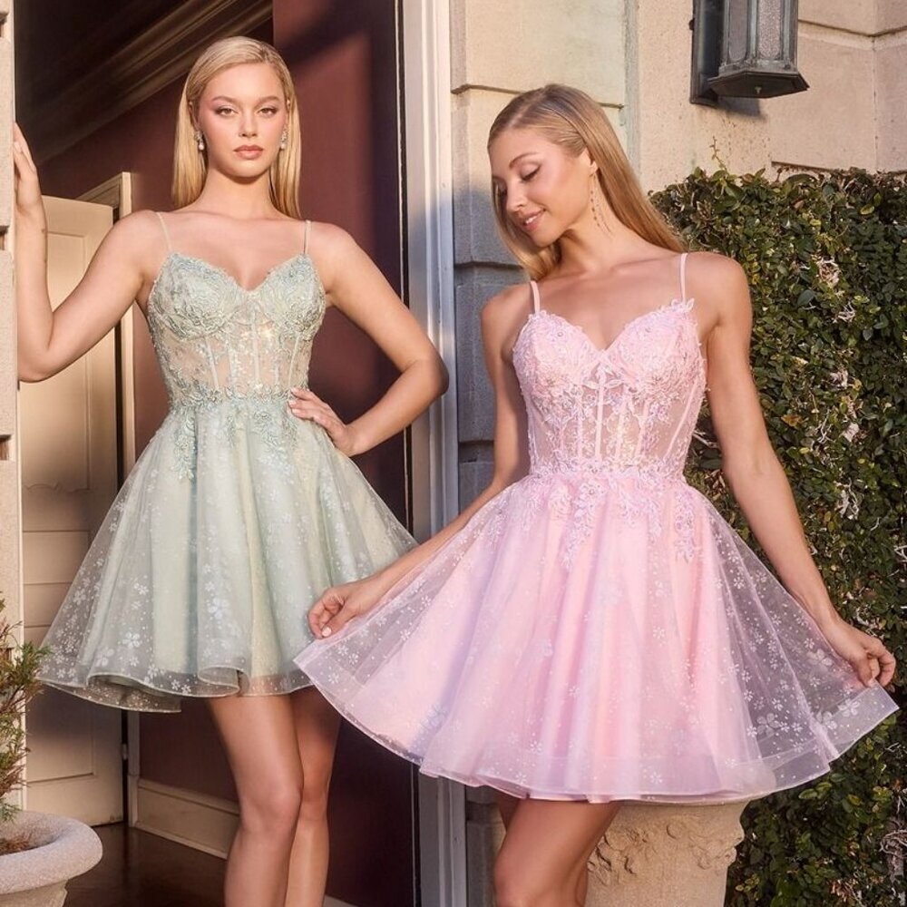 New Short Baby Doll Dress w/ Lace Up Back & Floral Lace Embroidery CD CJ419 - Picture 4 of 9